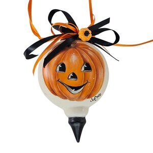 Vintage Hand Painted Halloween Jack O Lantern Wall Decor Ribbons Pumpkin Signed